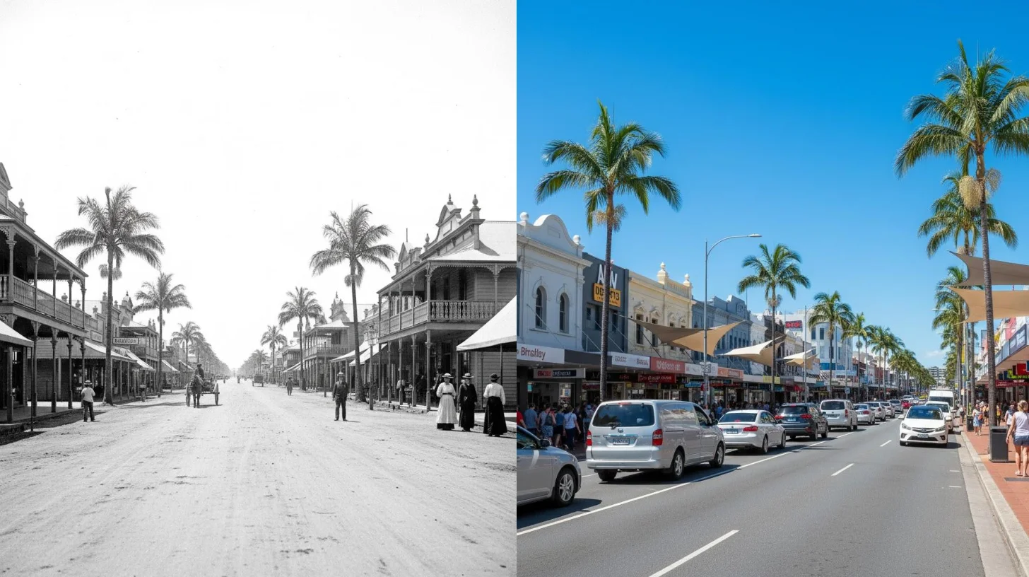 Historical comparison of Townsville showing past and present cityscape